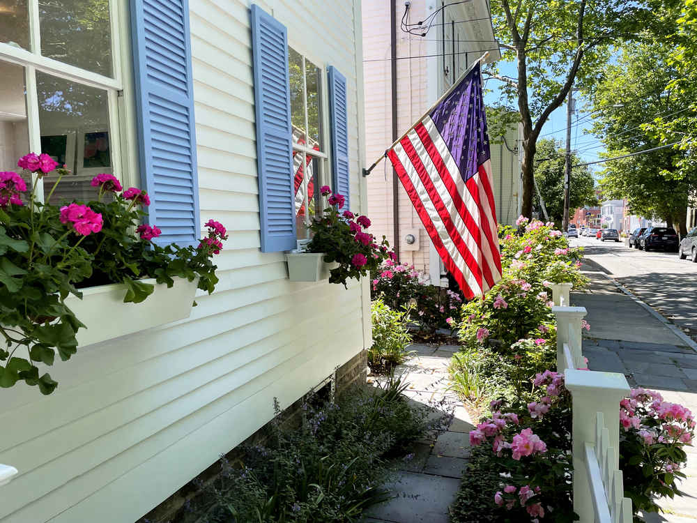 An American flag outside the cottage